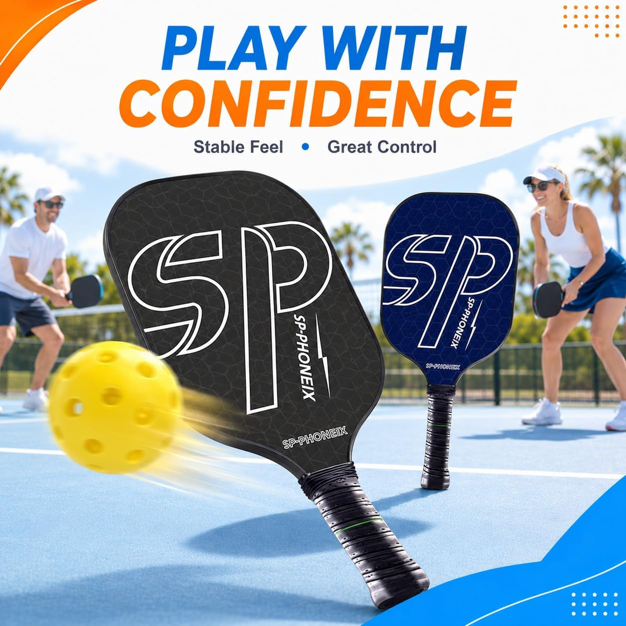 SPP Carbon Fiber Pickleball Racket Set, Honeycomb Core, 2 Paddles | Includes 4 Pickleballs and 2 Grip Tapes with a Lightweight Design and Comfort Grip for Enhanced Play.