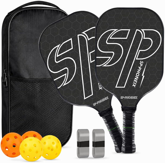 SPP Carbon Fiber Pickleball Racket Set, Honeycomb Core, 2 Paddles | Includes 4 Pickleballs and 2 Grip Tapes with a Lightweight Design and Comfort Grip for Enhanced Play.