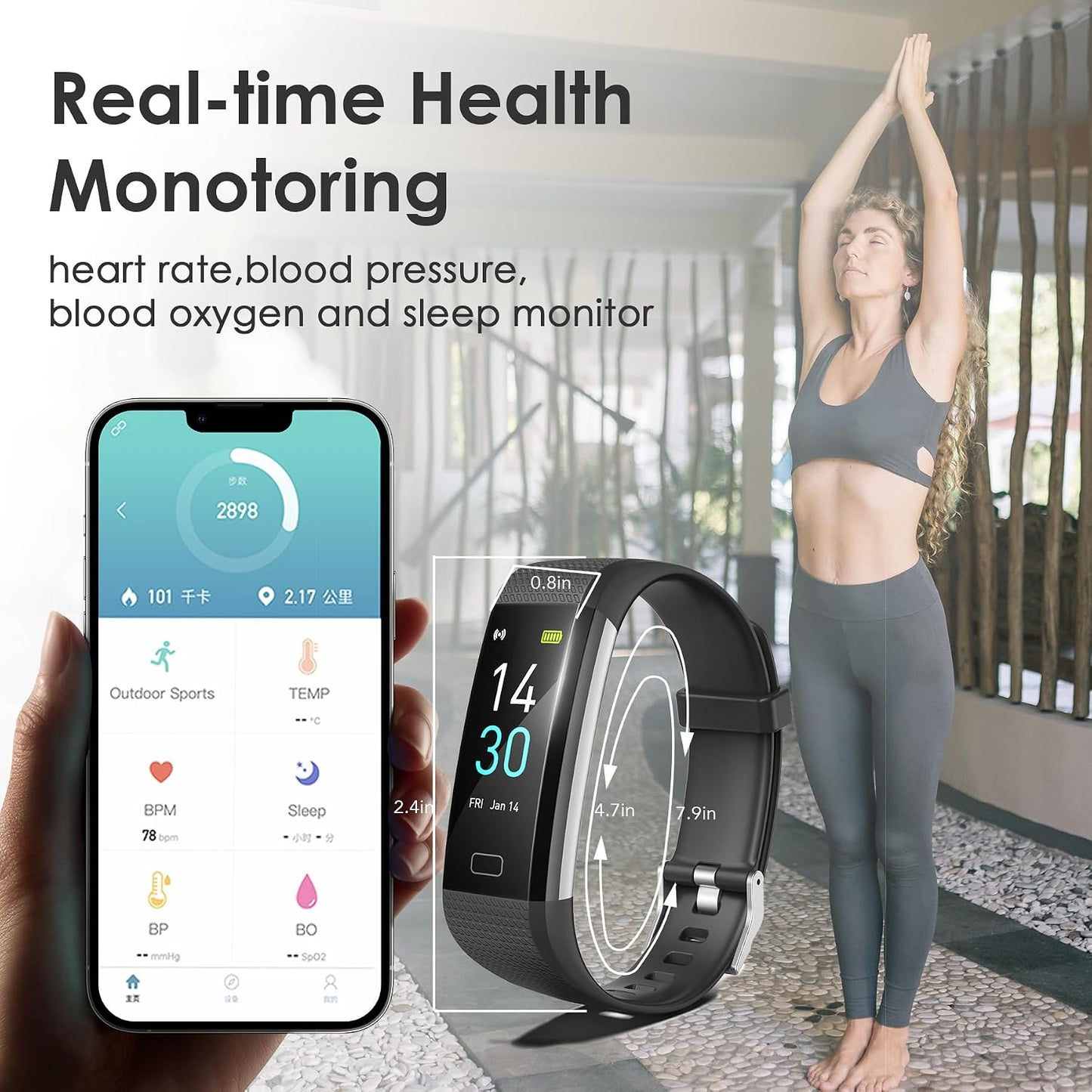 All-in-One Waterproof Fitness Tracker Smart Watch for Men and Women - Activity & Sleep Monitor, Compatible with Android & iOS (Black)