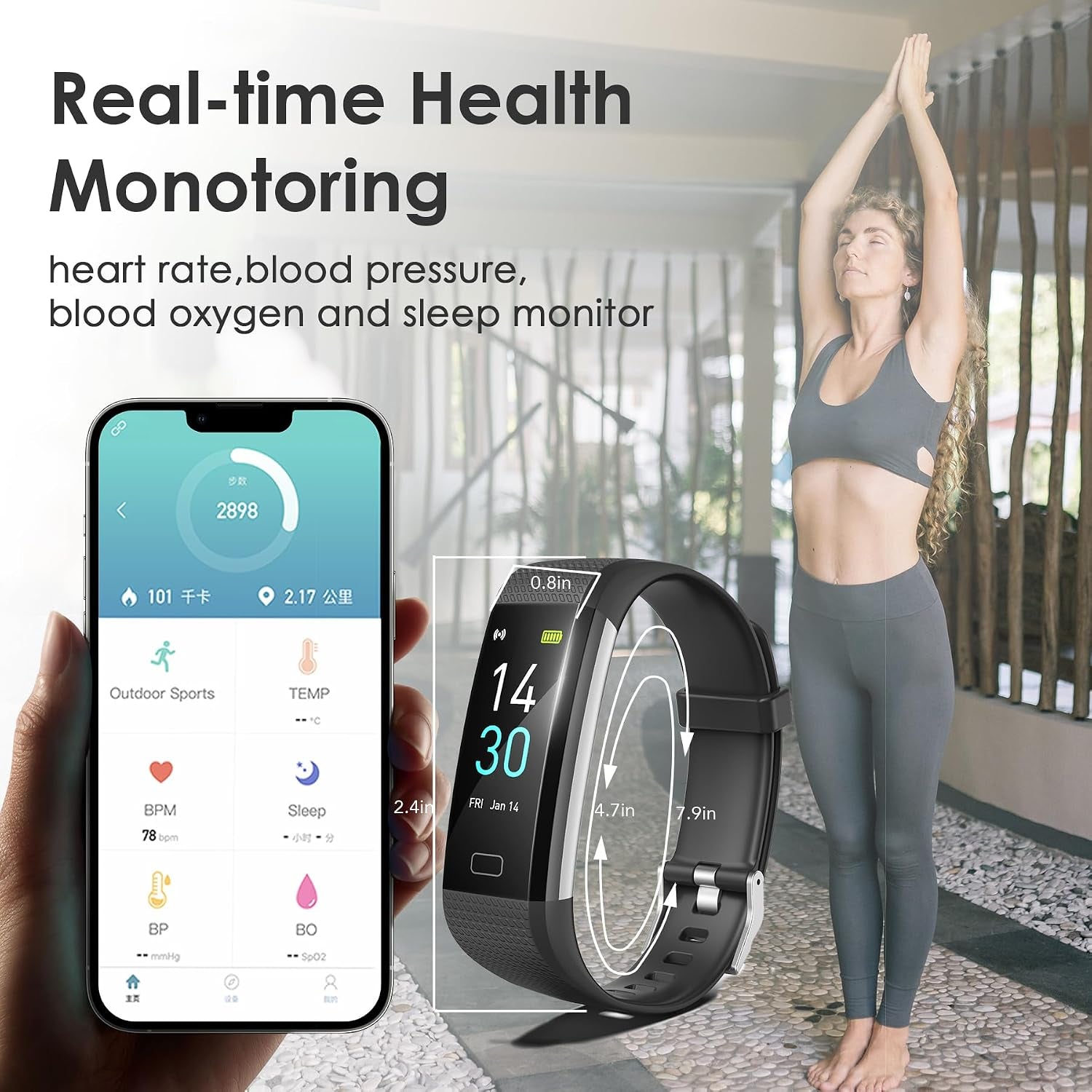 All-in-One Waterproof Fitness Tracker Smart Watch for Men and Women - Activity & Sleep Monitor, Compatible with Android & iOS (Black)