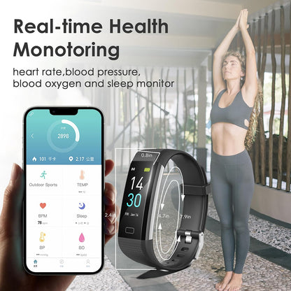 All-in-One Waterproof Fitness Tracker Smart Watch for Men and Women - Activity & Sleep Monitor, Compatible with Android & iOS (Black)