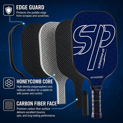 SPP Carbon Fiber Pickleball Racket Set, Honeycomb Core, 2 Paddles | Includes 4 Pickleballs and 2 Grip Tapes with a Lightweight Design and Comfort Grip for Enhanced Play.