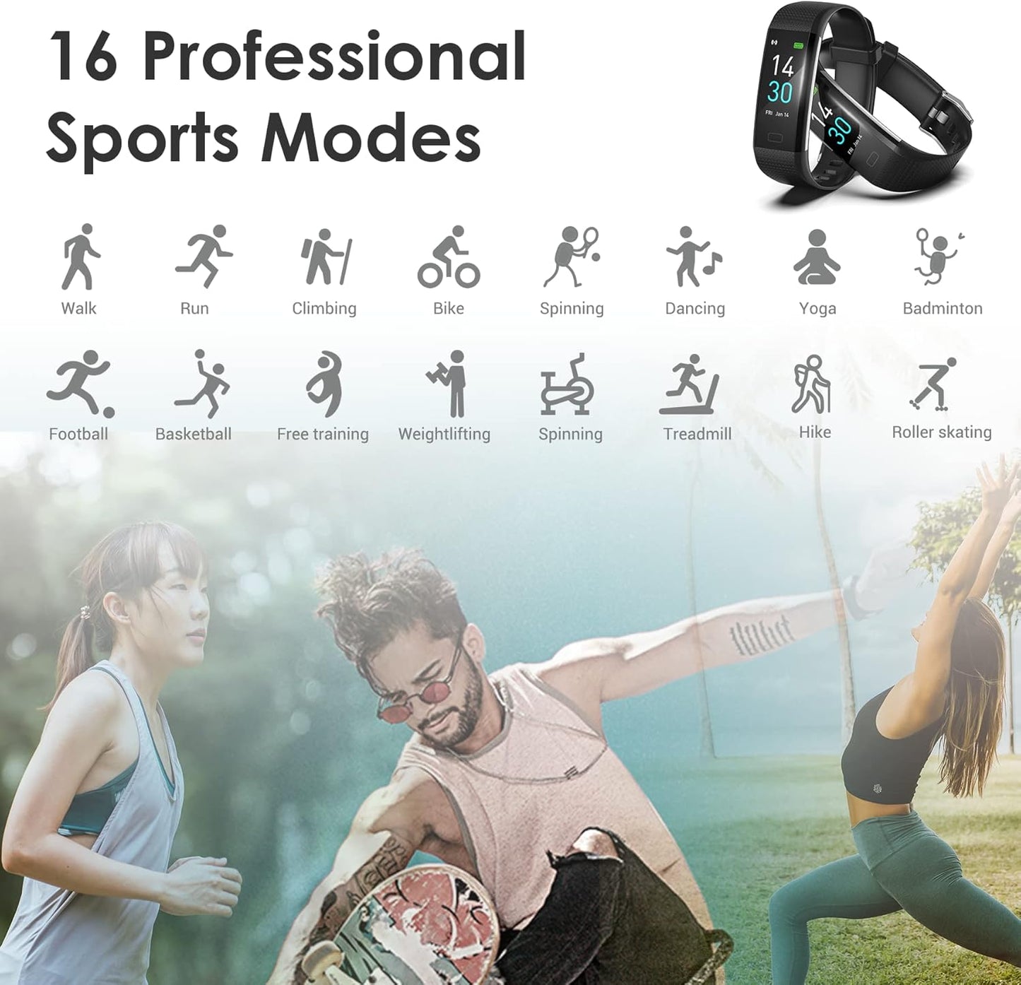 All-in-One Waterproof Fitness Tracker Smart Watch for Men and Women - Activity & Sleep Monitor, Compatible with Android & iOS (Black)