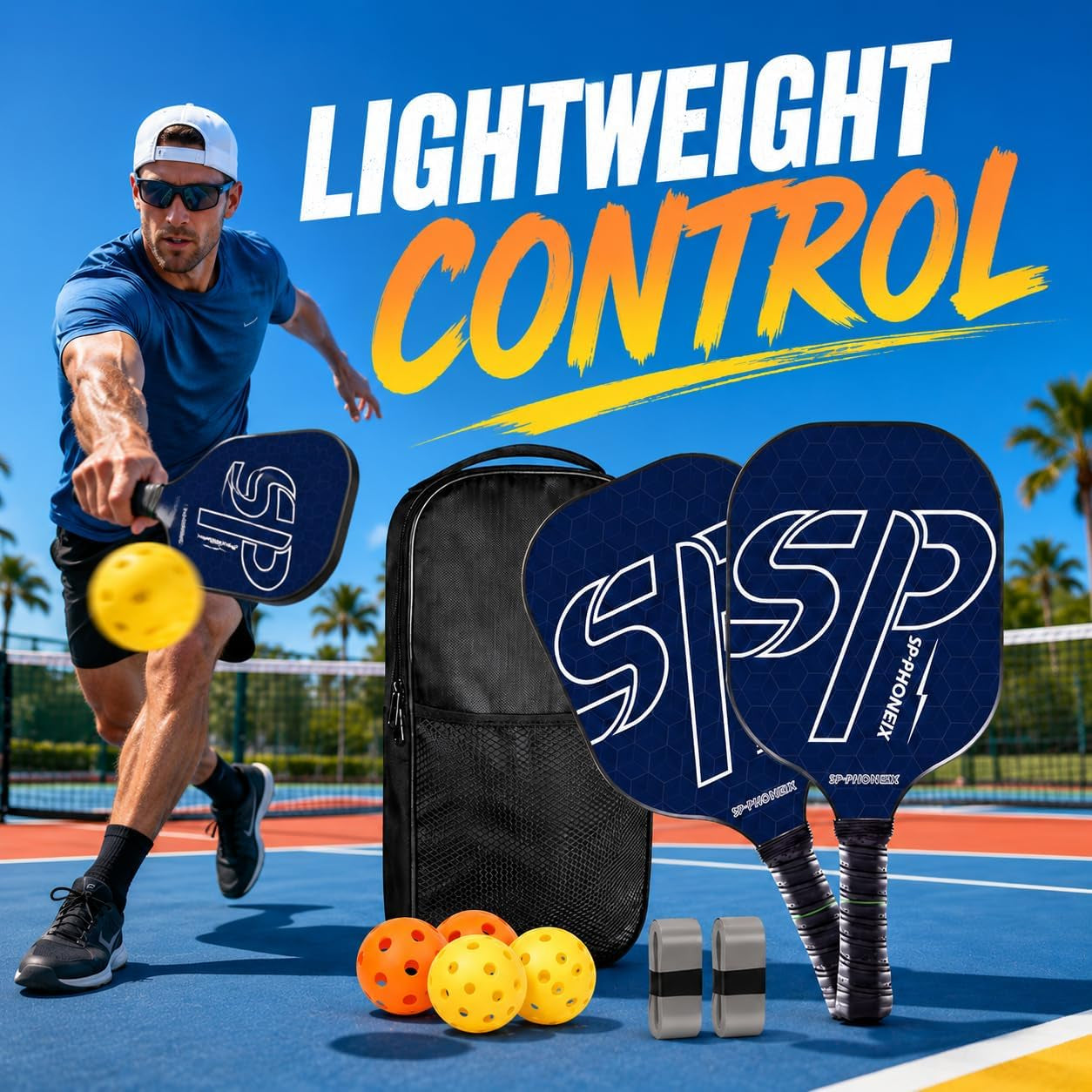 SPP Carbon Fiber Pickleball Racket Set, Honeycomb Core, 2 Paddles | Includes 4 Pickleballs and 2 Grip Tapes with a Lightweight Design and Comfort Grip for Enhanced Play.